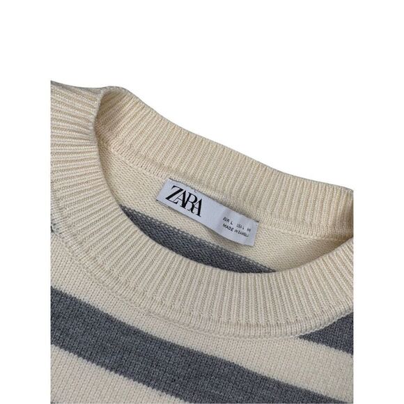 Zara boxy cut cream and gray striped crewneck sweater - L - Picture 4 of 9